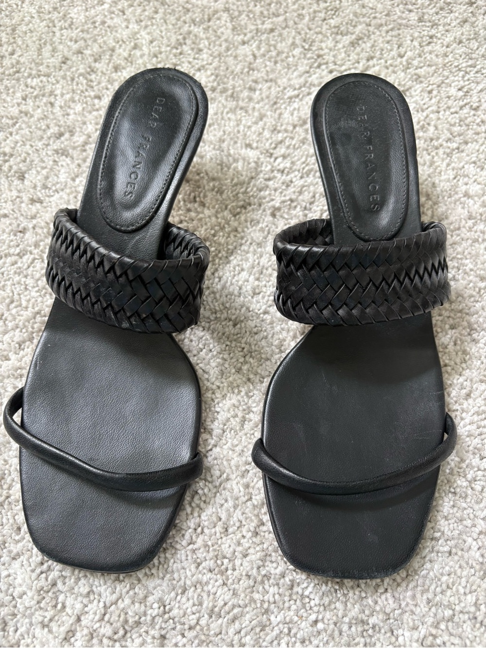 Dear Frances Black Braided Strap Slide Mules